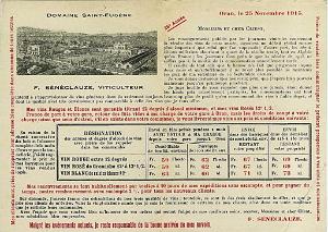 TARIFS DES CAVES SENECLAUSE 1915